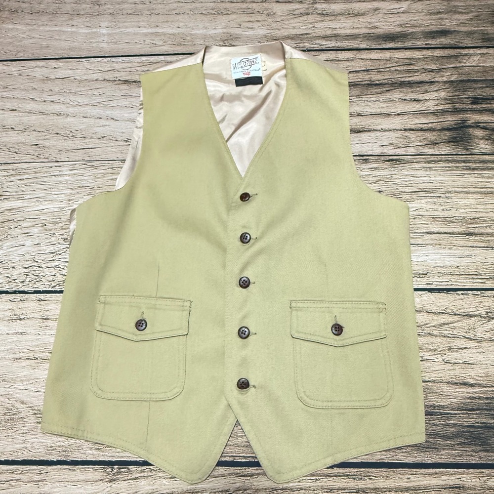 Levis Wildfire Vest Men Large Tan Vintage Panatela Western Cinch Back 70s Twill